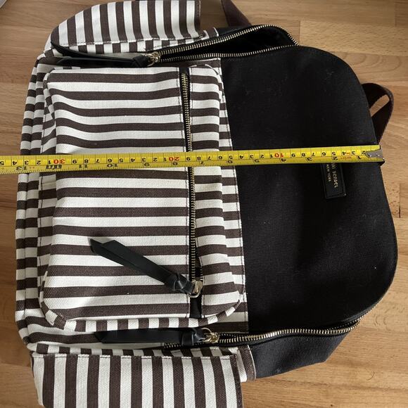 Henri Bendel Brown/White/Black Striped Canvas Large Size Backpack - Picture 11 of 12
